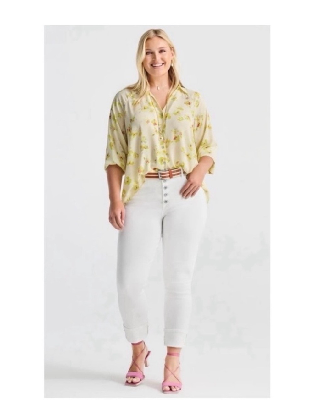 CAbi Pale Yellow Floral Button-Down Blouse - Picture 2 of 4